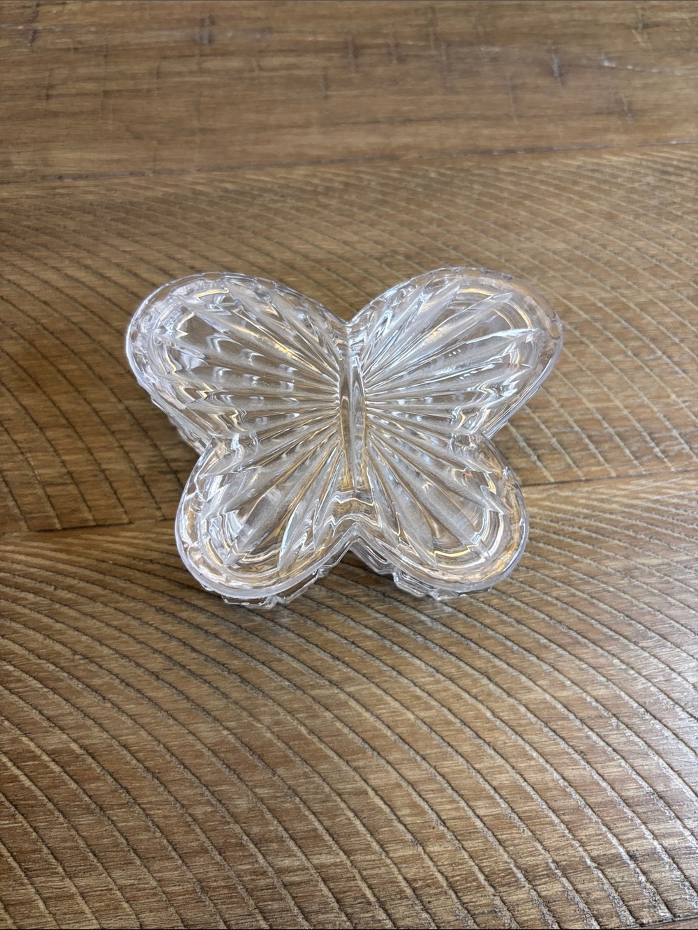 Crystal Glass Etched Butterfly Trinket Dish with Lid